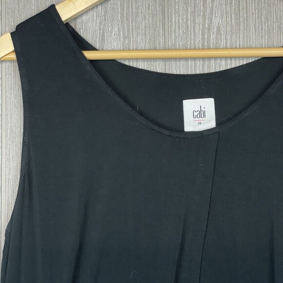 CABI Solid Black Sleeveless Faux Wrap Stretch Rayon Knit‎ Dress Womens Sz Medium - Picture 2 of 8